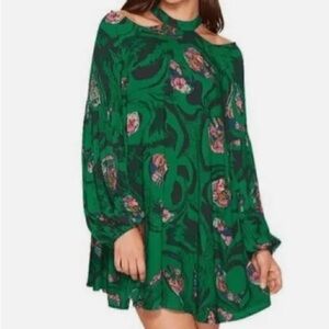 Free People Drift Away Cold Shoulder Floral Green Dress Tunic